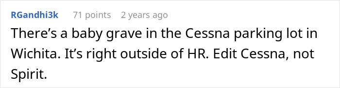 A screenshot of a Reddit comment mentioning a baby grave in a Cessna parking lot, relating to airport graves. airport graves. A screenshot of a Reddit comment mentioning a baby grave in a Cessna parking lot, relating to airport graves. airport graves.