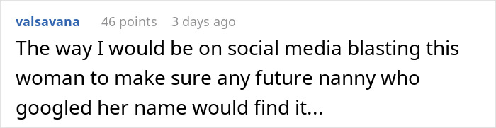 Online comment suggesting a nanny should expose her boss on social media