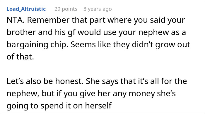 A Reddit comment about family inheritance drama, mentioning a nephew used as a bargaining chip. A Reddit comment about family inheritance drama, mentioning a nephew used as a bargaining chip.