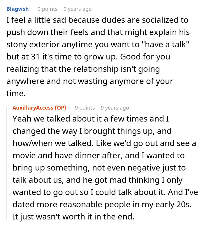 Comment section focusing on communication issues with a jobless bf who refuses to talk about the relationship.