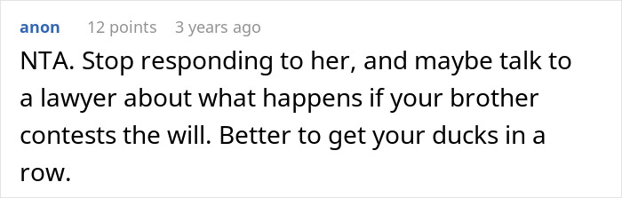 A comment advises talking to a lawyer about inheritance drama and contesting a will. A comment advises talking to a lawyer about inheritance drama and contesting a will.