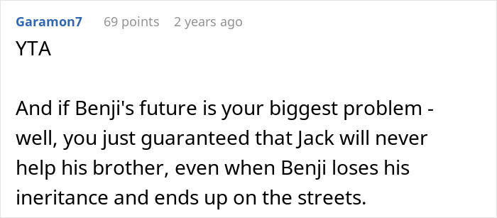 A comment about a son and inheritance, stating that a brother deserves inheritance less if the other son is successful. A comment about a son and inheritance, stating that a brother deserves inheritance less if the other son is successful.