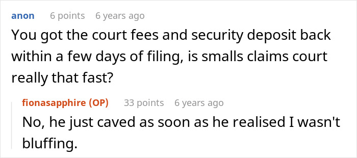 A comment asking about the speed of court fees and security deposit return for the landlord dispute while living in a pub. A comment asking about the speed of court fees and security deposit return for the landlord dispute while living in a pub.