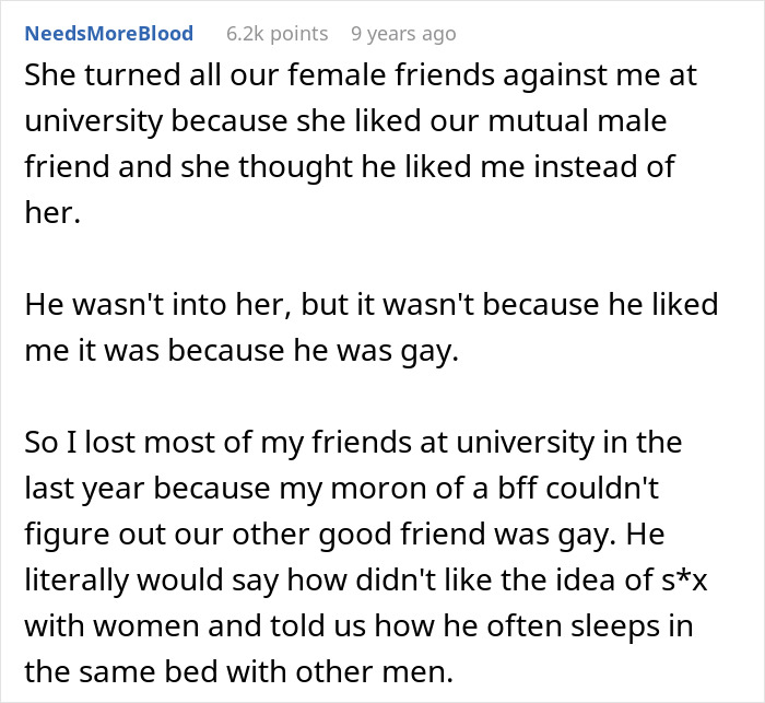 A social media post about a fake friend turning university friends against her over a misunderstanding.