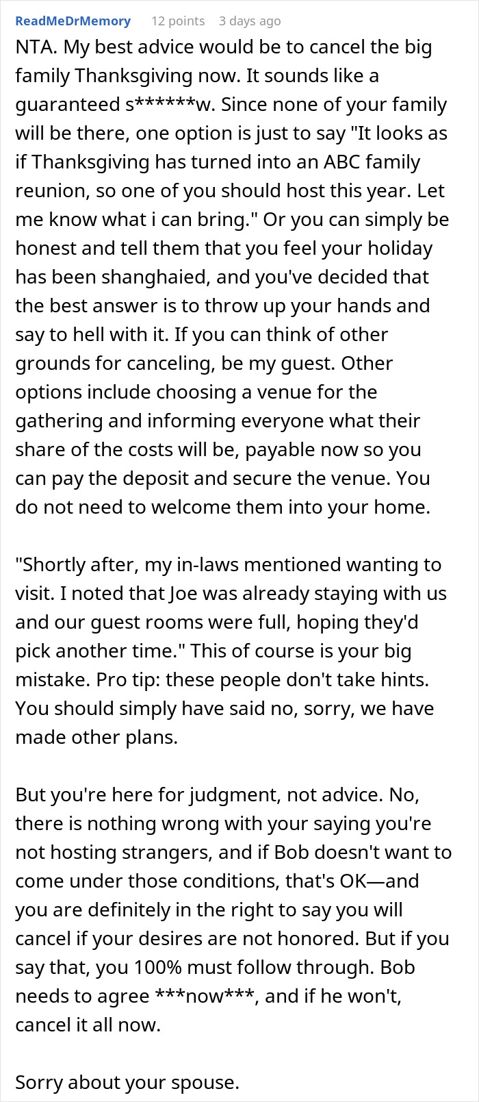 Detailed online advice about canceling Thanksgiving to avoid the hassle when BIL brings a different GF. Detailed online advice about canceling Thanksgiving to avoid the hassle when BIL brings a different GF.