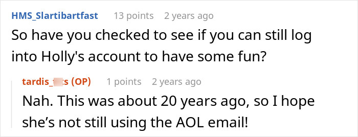 A comment about trying to log into a fake friend's AOL email account.