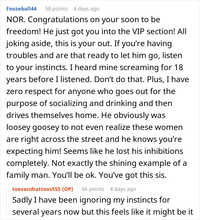 A comment offering advice on a husband flirting, leading to a marriage breaking point.