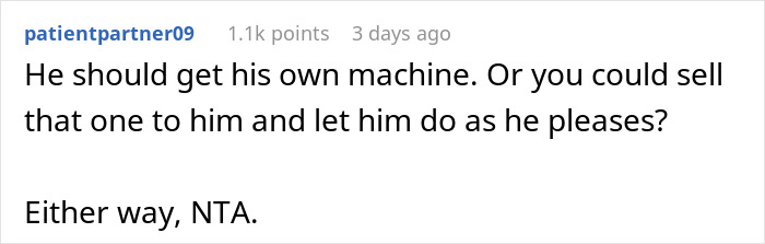 Reddit comment suggesting a coworker should buy a coffee machine.
