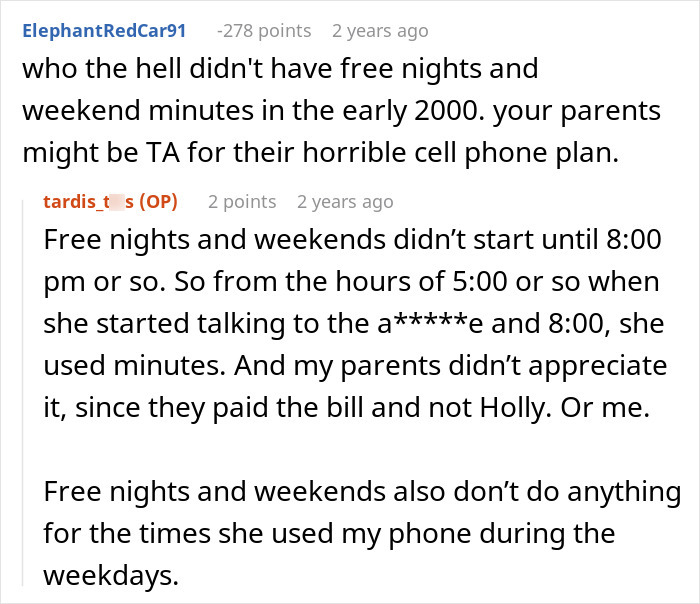 Reddit comment discussing phone plans and a fake friend taking advantage.
