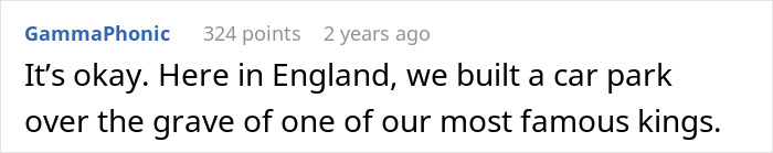 A screenshot of a Reddit comment comparing airport graves to England's king buried under a car park. airport graves. A screenshot of a Reddit comment comparing airport graves to England's king buried under a car park. airport graves.