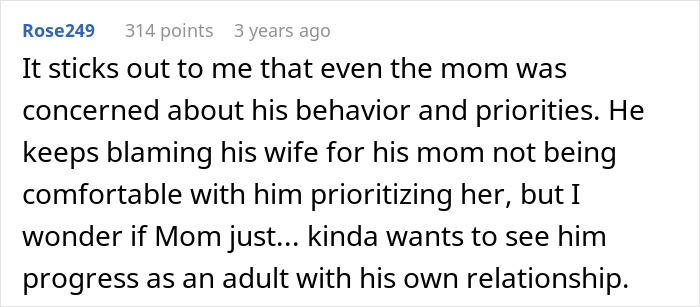 User noting mom's concern on husband's behavior and priorities