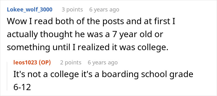 Reddit conversation about a boarding school and son excluded from New York trip