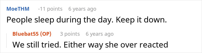 Screenshot of online comments where a user suggests keeping noise down, with OP replying a Dumb Karen overreacted about a keyed car.