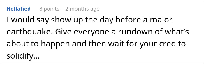 A user suggests how a time-traveler could gain credibility by predicting an earthquake, relating to chilling war prediction.