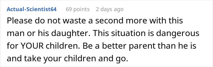 An advice comment urging the stepmom to protect her children from the toxic environment and leave her husband.