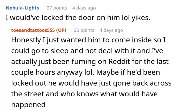 A social media comment where a user suggests locking out a husband after flirting, highlighting marriage issues.
