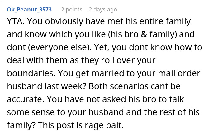 Reddit comment regarding family boundaries and a husband, from the thread about BIL bringing a different GF. Reddit comment regarding family boundaries and a husband, from the thread about BIL bringing a different GF.