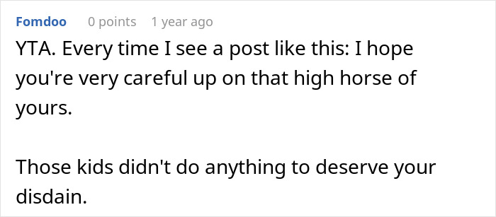 A Reddit comment expressing disapproval towards a man for not saving his half-siblings from foster care, emphasizing the children's innocence.