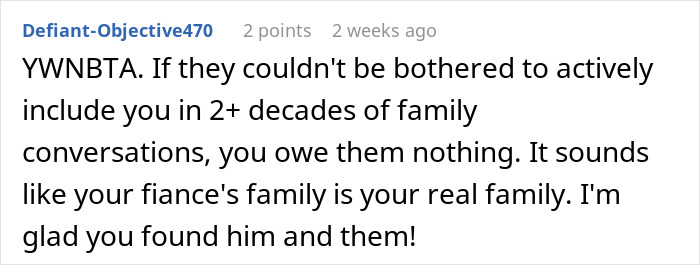 Comment about real family and inclusion in conversations Comment about real family and inclusion in conversations