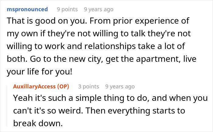 Advice from online community members to move forward and leave a jobless bf and his unwanted financial advice behind.