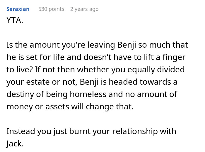 A comment about inheritance, emphasizing the potential negative outcomes for the less successful brother and the impact on the successful son. A comment about inheritance, emphasizing the potential negative outcomes for the less successful brother and the impact on the successful son.
