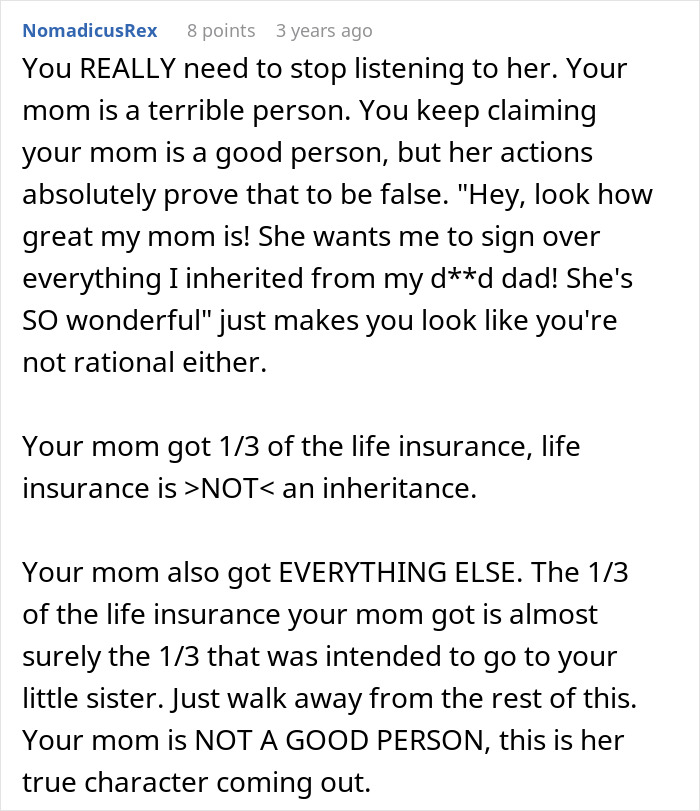 Mom Demands Kids Give Her Their Share Of The Inheritance, Doesn't Like Daughter's Response
