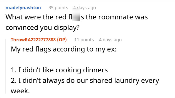 A Reddit comment section discussing the red flags from the man proposing to his girlfriend. A Reddit comment section discussing the red flags from the man proposing to his girlfriend.