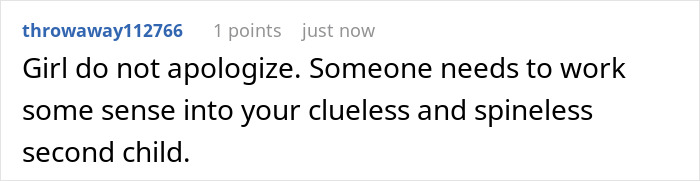 Online forum comment advising a mother not to apologize for the conflict regarding her MIL's actions Online forum comment advising a mother not to apologize for the conflict regarding her MIL's actions