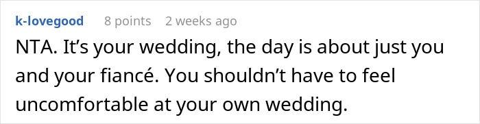 Supportive comment saying the wedding day is about the couple Supportive comment saying the wedding day is about the couple
