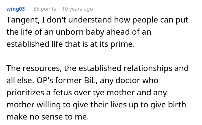 A comment discussing the choice between a baby and a sister who gives her brother her liver. A comment discussing the choice between a baby and a sister who gives her brother her liver.