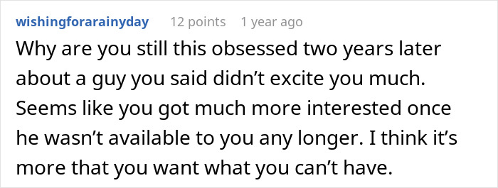 A comment by wishingforarainyday discussing post-breakup obsession after suggesting an open relationship. A comment by wishingforarainyday discussing post-breakup obsession after suggesting an open relationship.