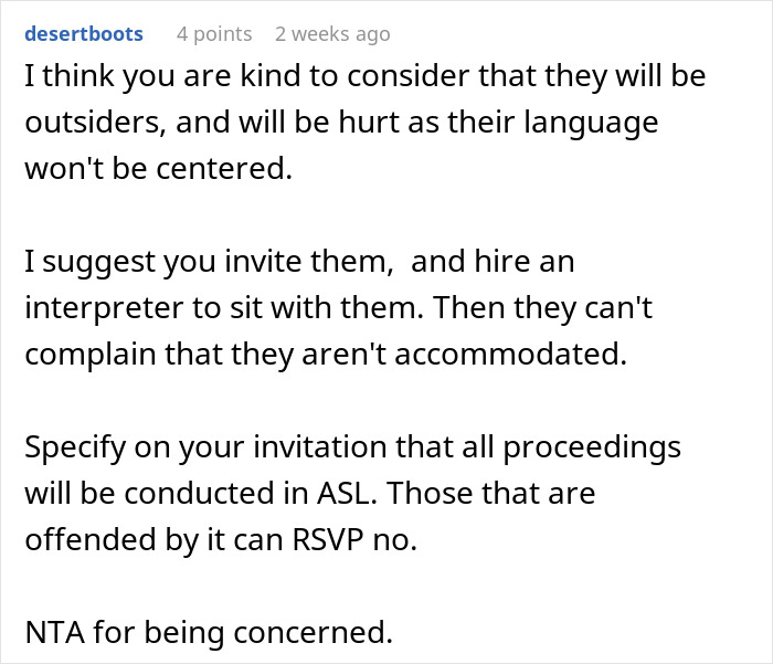 Advice to hire interpreter for deaf bride wedding to include family Advice to hire interpreter for deaf bride wedding to include family