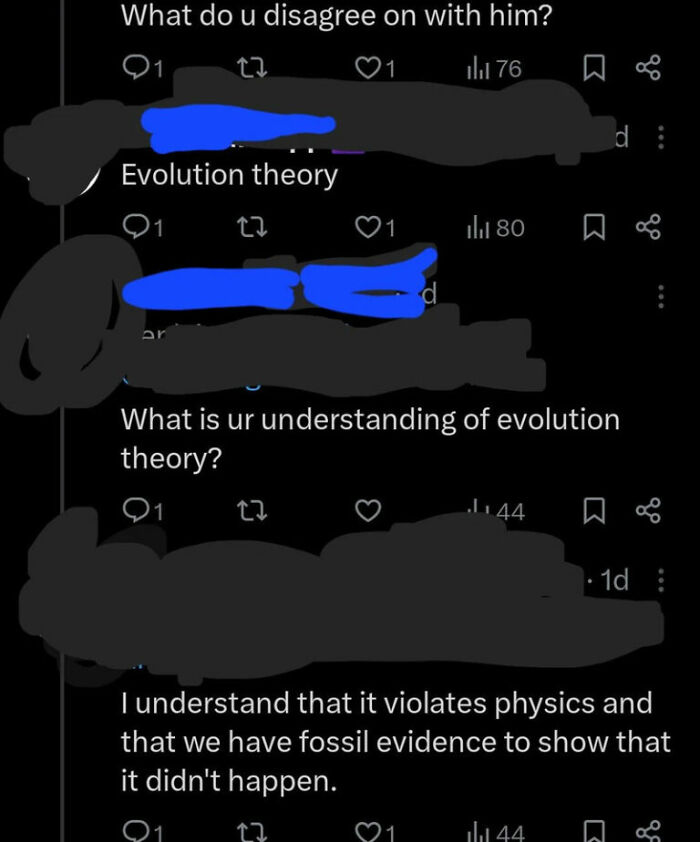 Discussion questioning evolution theory citing physics and fossil evidence