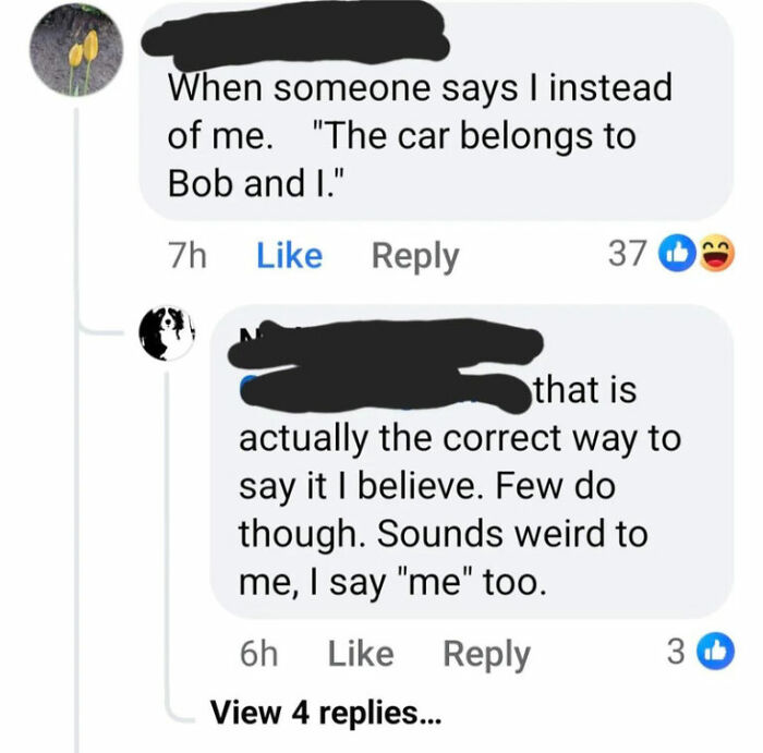 Discussion on grammar about using I vs me in sentences.