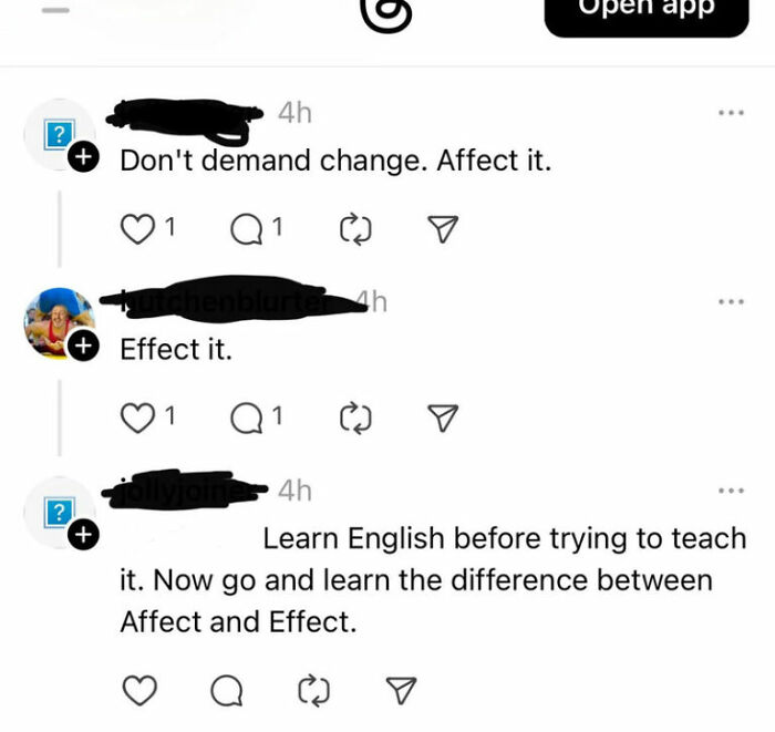 Social media argument over correct use of affect and effect in English