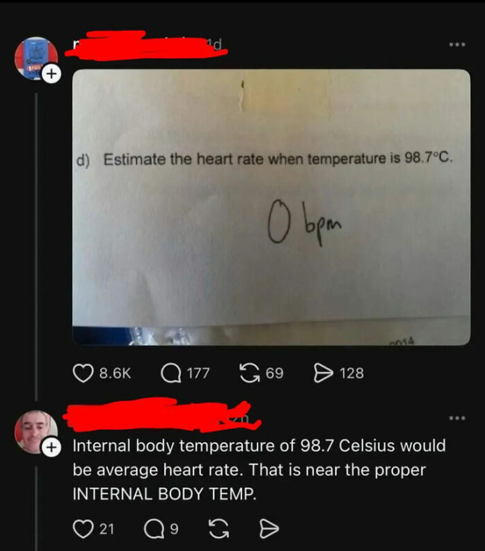 Social media post with facepalm-worthy mistake about heart rate and body temperature