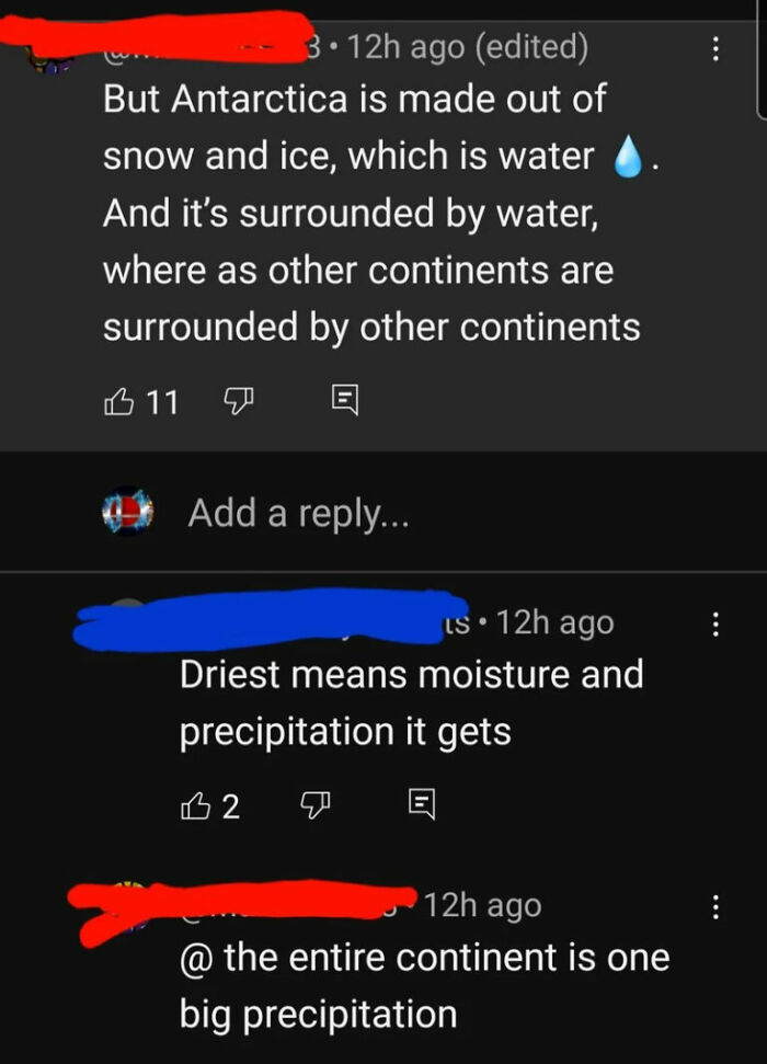 Online comments confusing Antarctica's snow and water surrounded by continents
