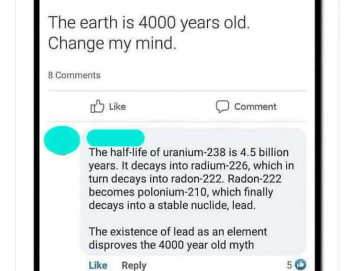 Comment disproving 4,000 year old earth myth with uranium decay scientific facts