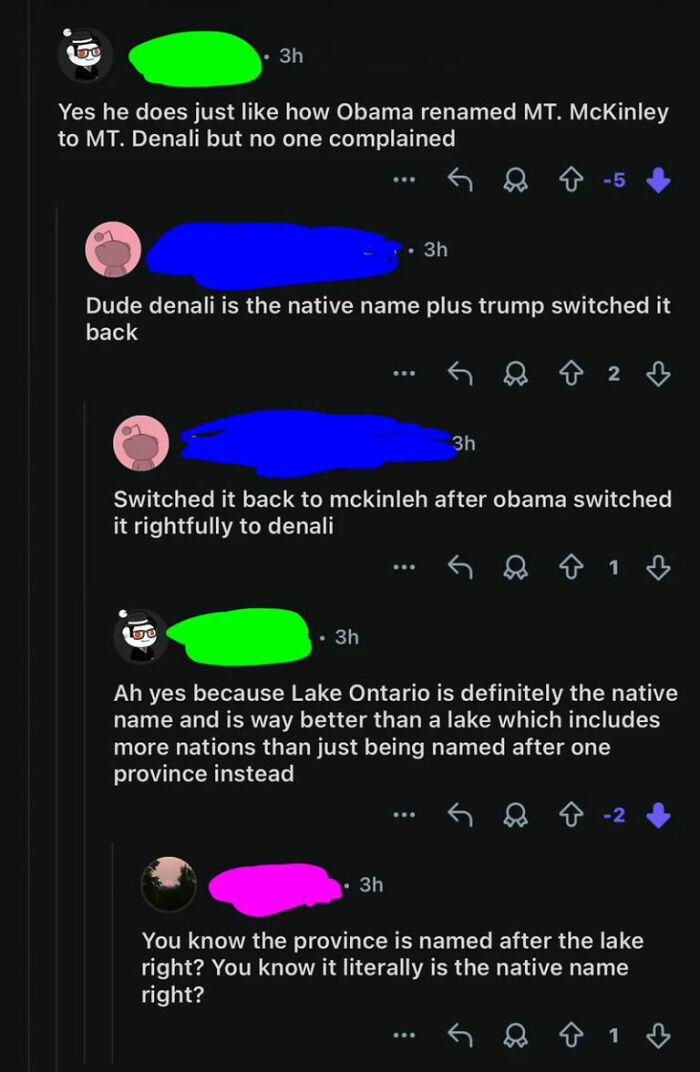 Online debate about Mount McKinley and Denali names showing facepalm-worthy confusion