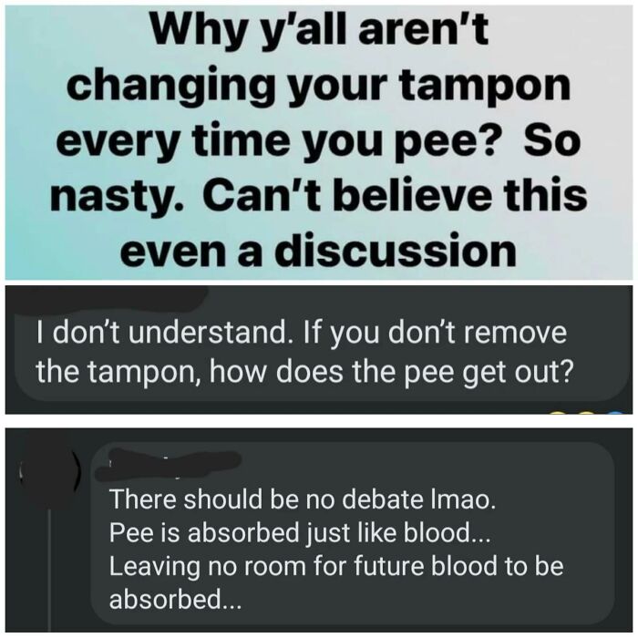 Confused discussion about tampon use and female anatomy online