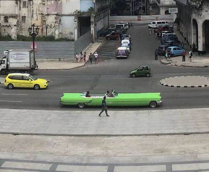 A long green car in Cuba that makes you look twice