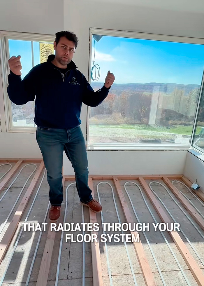 Construction expert showing a radiant floor heating system during the USA vs Europe home building debate. Construction expert showing a radiant floor heating system during the USA vs Europe home building debate.