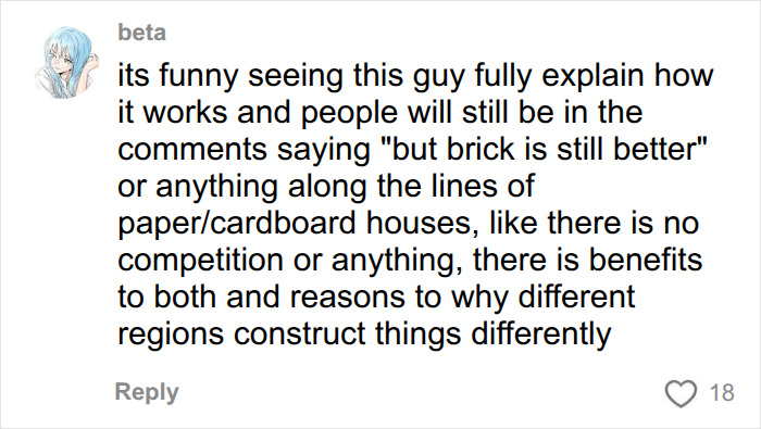 A comment discussing the USA vs Europe home building debate, noting regional construction differences. A comment discussing the USA vs Europe home building debate, noting regional construction differences.