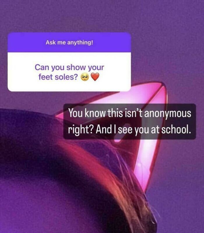 A social media post with a question about showing feet soles and a response, a cringy AI girlfriend fail.