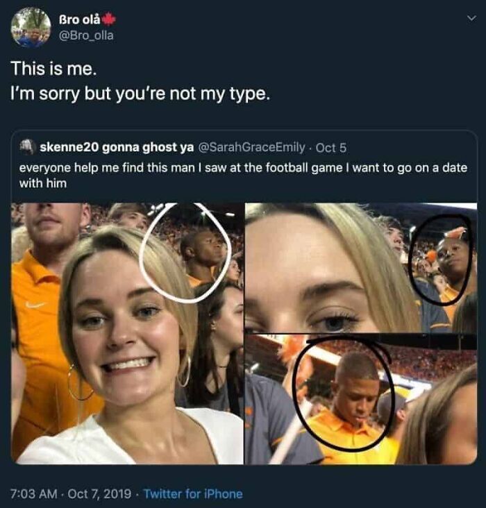 A cringy fail from a man rejecting a woman who posted his photo, humorously illustrating AI girlfriend expectations.
