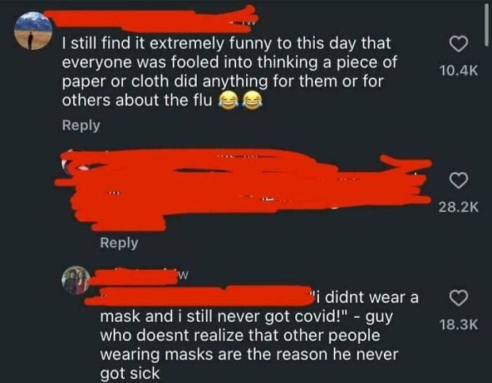 Social media comments about masks and the flu, demonstrating cringy fails that are better left unposted.