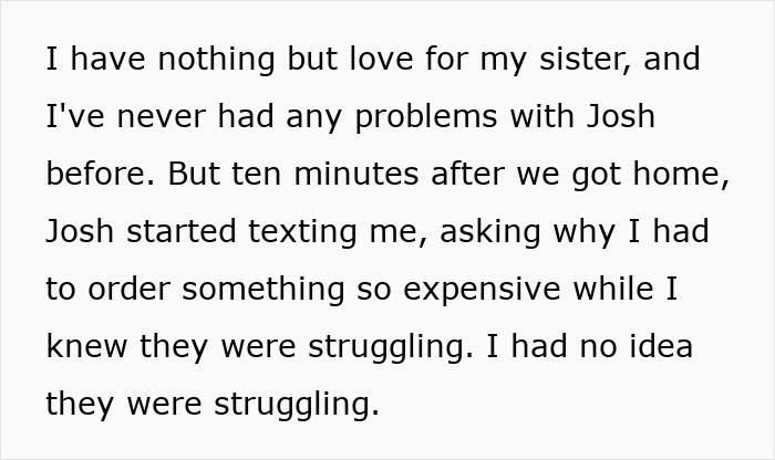 Text detailing BIL blaming man for ordering expensive food after inviting him to breakfast. Text detailing BIL blaming man for ordering expensive food after inviting him to breakfast.