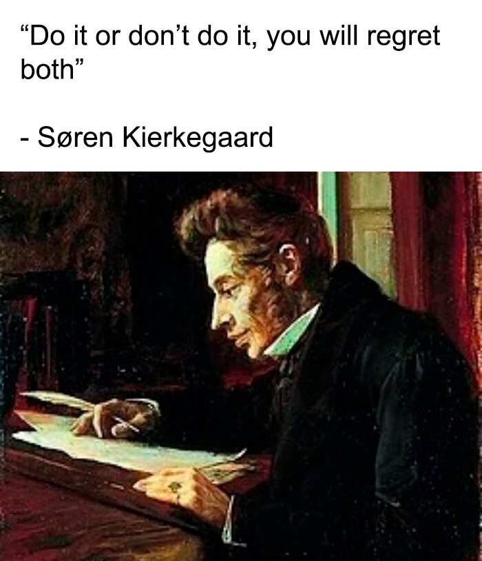 A classic painting of philosopher Søren Kierkegaard writing at a desk, showcasing a glimpse into the past.