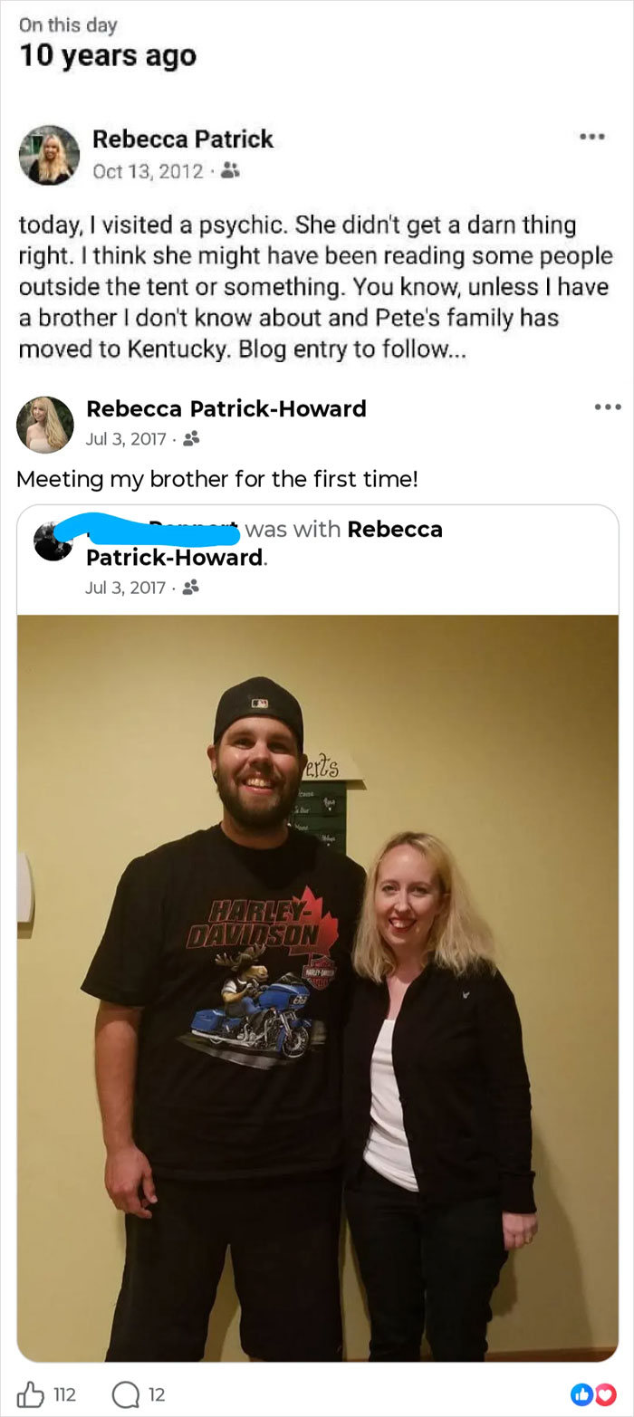 A social media post about discovering a brother for the first time, a wild delayed plot twist from life.