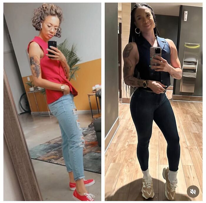 A split image of a woman's before and after, depicting her breakup transformations and sense of peace.